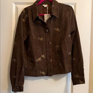Hem & Thread Brown Corduroy Jacket with Floral Details